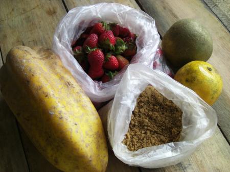 Fraises, panela (sucre non raffiné), babaco et cit